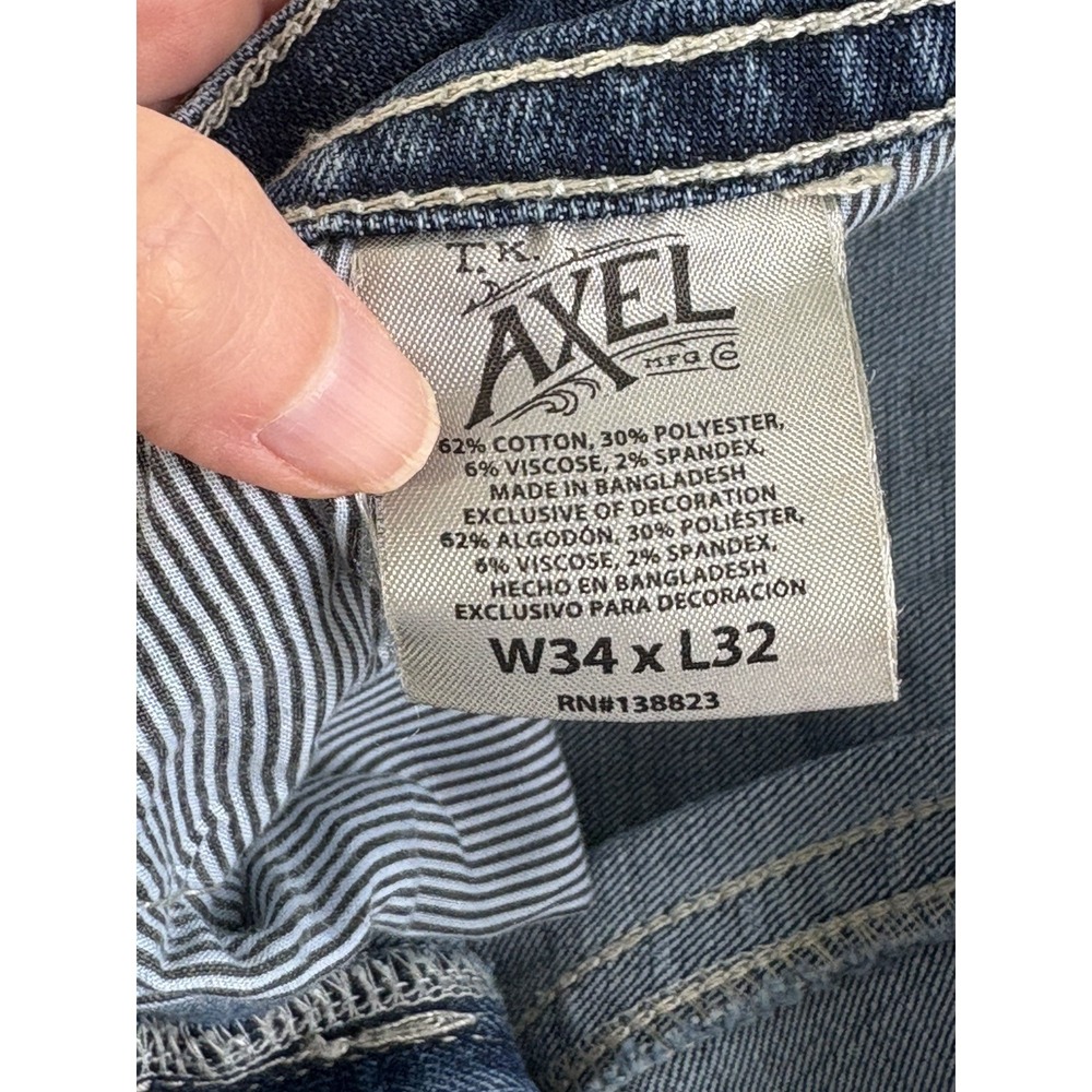 TK Axel Mens Slim Bootcut Jeans Size 38x31* Blue Medium Wash Distressed‎ Denim - Picture 4 of 15